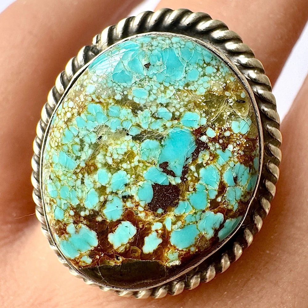 Navajo Turquoise Ring Sz 7‎ Number Eight Mine Signed Sterling Adjustable Native